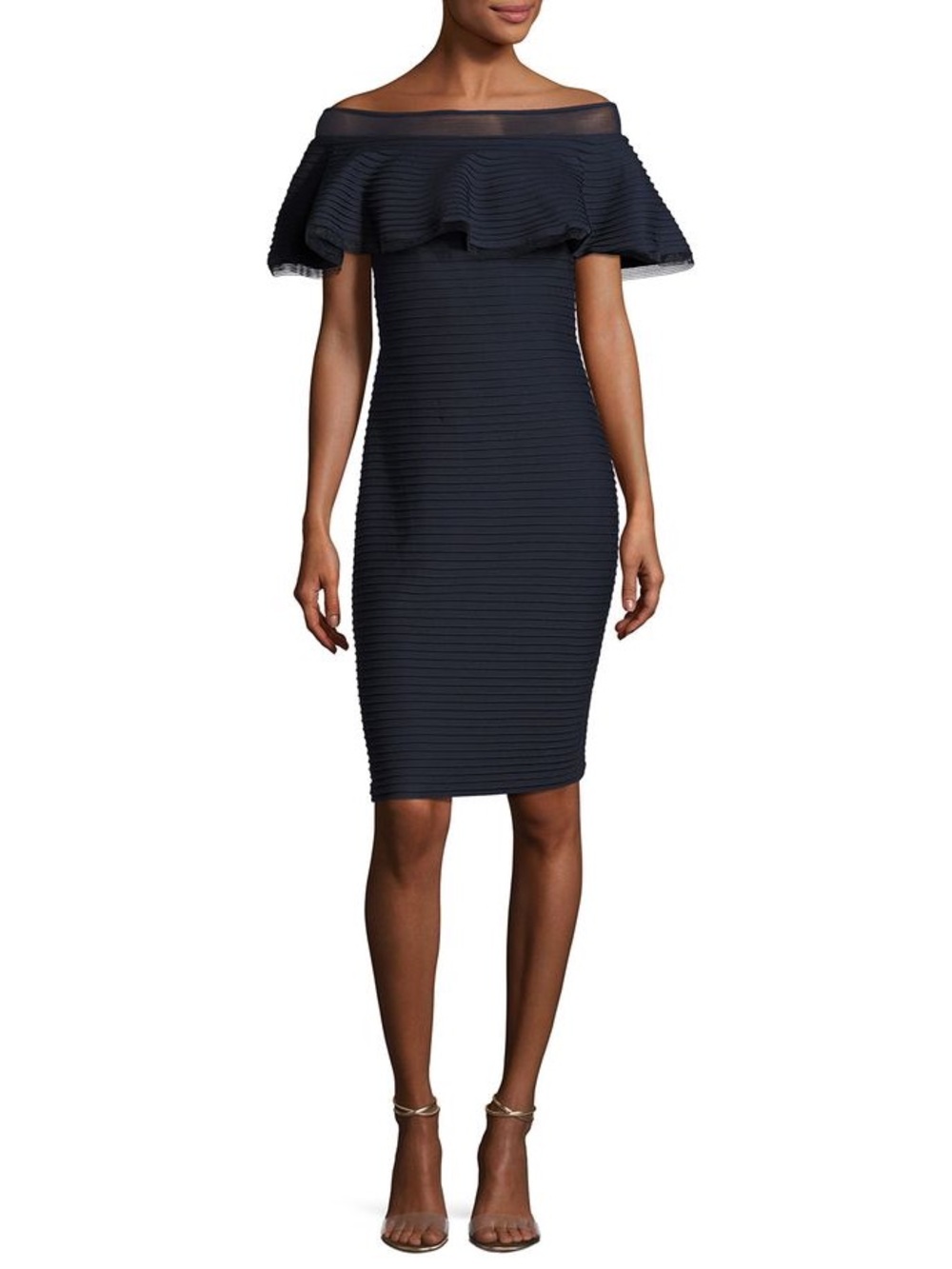Tadashi Shoji Black Off Shoulder Sheath Dress medium